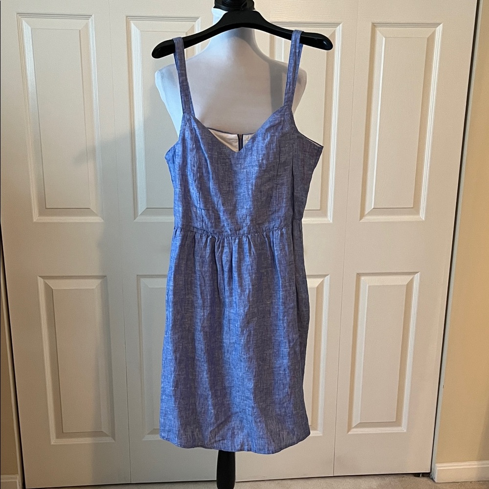 Blue Sleeveless Women's Linen Dress